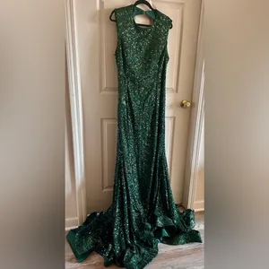 Jovani Hunter Green Sequin Open-Back Holiday Dress w/Small Train Sz 22 thumbnail 6