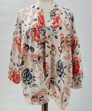 Zara TRF Outerwear Duster Kimono Jacket S-M White Floral Thick Fabric Open Front thumbnail 1