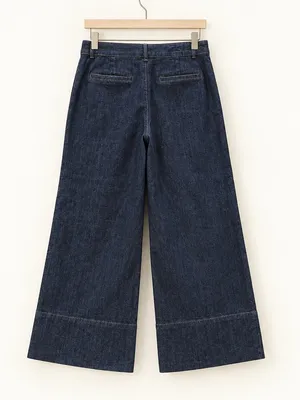Zara Y2K Dark Wash High Rise Palazzo Wide Leg Patch Pocket Jeans 26” Inseam Crop thumbnail 5