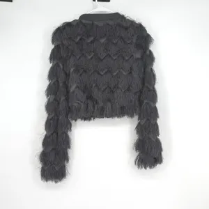 Windsor Cropped Faux Fur‎ Jacket Gray Zip Front Size S/M Unique Artsy thumbnail 2