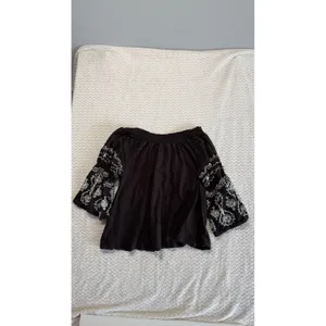 Free People Black Embroidered Off The Shoulder Bell Sleeve Boho Top Medium thumbnail 3
