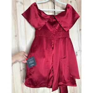 NWT Lulus Always Celebrating Burgundy Satin Off-the-Shoulder Mini Dress Party M thumbnail 7