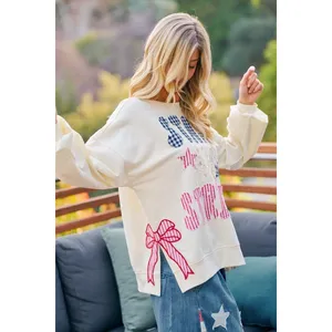 BiBi‎ 4th Of July Stars And Stripes Patches Sweatshirt - Cream - Small thumbnail 15