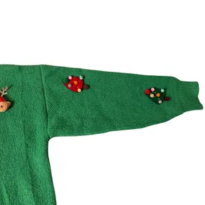 Green Ugly Christmas Sweater Women Large 3D Reindeer Tree Pom Poms Holiday Party thumbnail 3