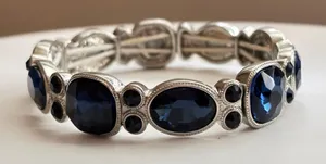 Silver Tone Blue Crystal RhinestoneStretch Bracelet thumbnail 1