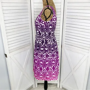 Ann Taylor Ombre Ikat Tribal‎ Print Fit Flare Dress Pink Purple 0 Sleeveless thumbnail 3
