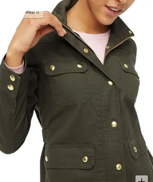 J. Crew Relaxed Boyfriend Field Jacket Olive Green w/ Gold Hardware W1076 Sz S thumbnail 2