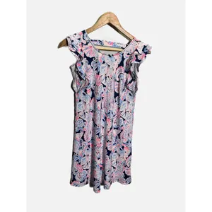 Lilly Pulitzer Dani Dress Womens XS Navy Pink High Tide Ruffle Shift Resort Wear thumbnail 2