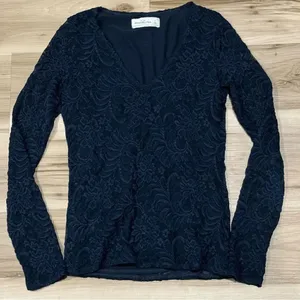 Abercrombie and Fitch Blue Lace Long Sleeve Top Shirt Women’s Small thumbnail 1