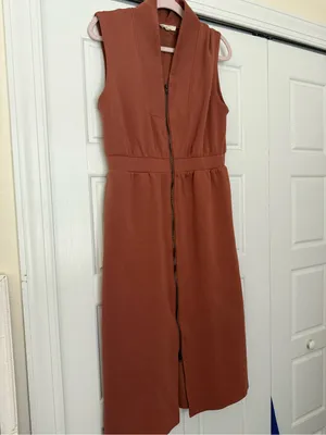 entro Sleeveless Zip-Front Rust Brown Midi Dress thumbnail 2