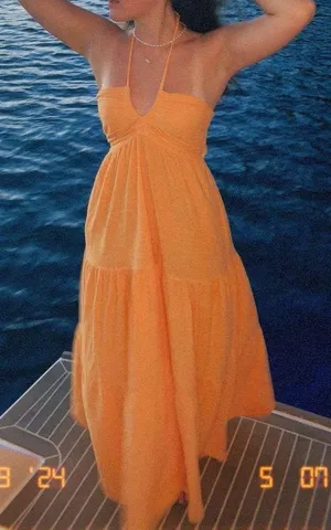 blanco by nature Bright Marigold Halter Maxi Summer Dress By thumbnail 2