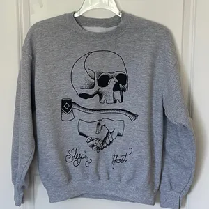 Gildan Sleeping Ghost Gray Graphic Sweatshirt Medium Skull thumbnail 1