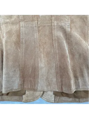 Vtg Tan Genuine Suede Jacket Peplum Button Front Y2K Fall Leather 90s Size 1X thumbnail 6
