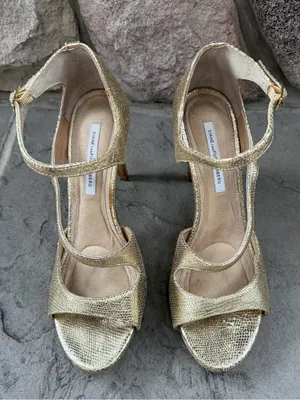 Diane Von Furstenberg Women's Gold Leather Strappy Embossed Heels thumbnail 5