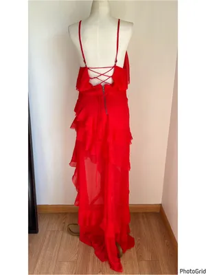 Alice + Olivia Laverne Asymmetrical Ruffle Maxi Dress Red size 2 thumbnail 4