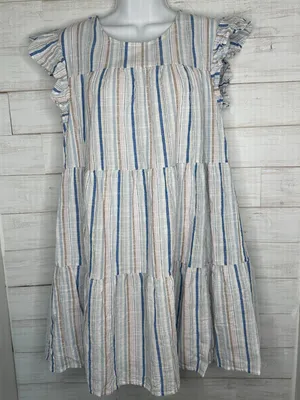 NWOT August Sky Striped Womens Mini Tiered Flutter Sleeve Dress Size Medium thumbnail 2