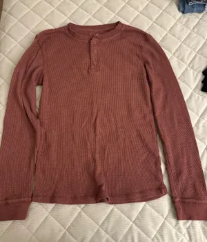 George Long Sleeve Henley Shirt Red thumbnail 1