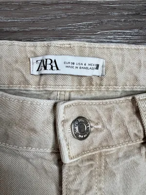 ZARA Z1975 Beige High Rise Mom Fit Ankle Straight Leg Jeans Size 6 thumbnail 4