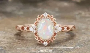 Elegant 18K Rose Gold-Plated Opal Ring Size 6 thumbnail 3