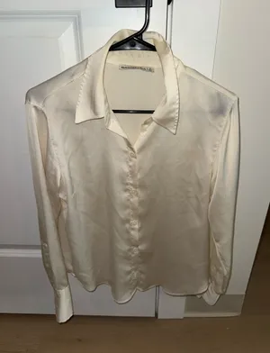 Abercrombie & Fitch Cream Button-Front Top thumbnail 1