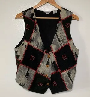 Vintage Cotton Wool Blend Knit Cropped Patchwork Western Vest Size M thumbnail 1