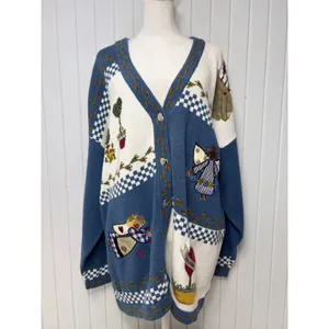 Quacker Factory Blue Garden Angel Embroidered Cardigan Sweater‎ 2X Heart Buttons thumbnail 14
