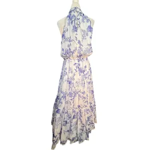 Lulus Float To‎ You White Blue Floral Halter Tiered Midi Dress Small Romantic thumbnail 9