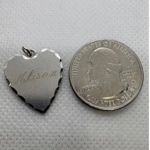 Vintage Sterling‎ Silver Heart Charm Alison 8-8-54 Scalloped Edge Pendant 2.34g thumbnail 4