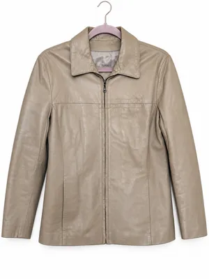Vintage Victoria Genuine Leather Jacket M Taupe Minimalist Y2K Zip Quiet Luxury thumbnail 2