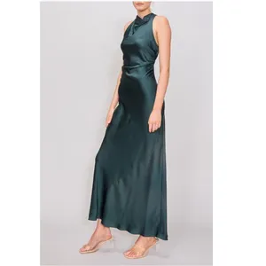 MELLODAY Ruched Cowl Neck Bias Cut Satin Maxi Dress, Large, Hunter Green,‎ NWT thumbnail 5