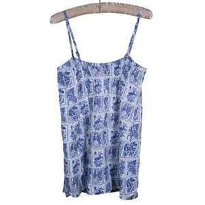 Abercrombie & Fitch Linen Mini Dress Postcard Stamp Size XS Blue Floral Coastal thumbnail 3