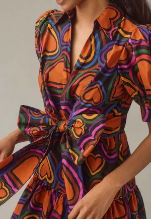 Farm Rio Heart Print Front-Bow Mini Dress, Size XS thumbnail 3