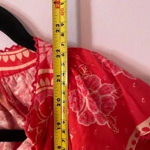 Farm Rio Red Pink Paisley Tropical Floral Blouse Beaded Tassel Boho Resort Small thumbnail 9