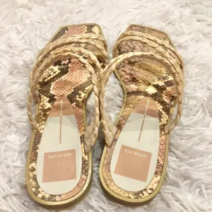 Dolce Vita Izabel Raffia Slide Strappy Sandals Tan Snakeskin 8 thumbnail 3