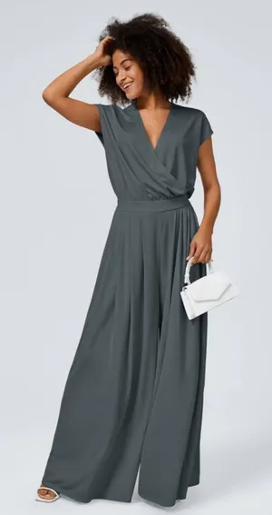 Halara Women’s Gray V-Neck Sleeveless Wide Leg Jumpsuit Size Large New thumbnail 1