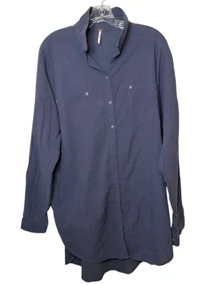 Free People Love‎ Her Madly Oversized Tunic Blue Gauze Boho Beachy Top Sz Medium thumbnail 1