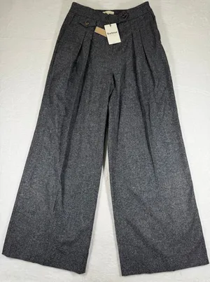 Barbour Veronica Wide Leg Trouser Gray Wool Blend Tweed Pants LTR0370MI11 Size 6 thumbnail 1