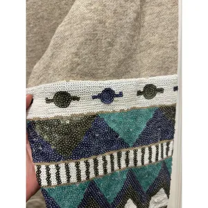 Entro Womens Sequin Aztec‎ Sleeve Sweatshirt Oatmeal Heather Geometric Top L thumbnail 4