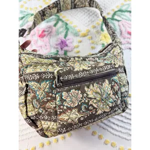Quilted vtg‎ Floral Paisley Cotton Shoulder Bag Brown Hobo Purse Zippered Pocket thumbnail 5