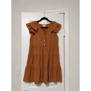 Umgee Rust Tiered Mini Dress Ruffle Sleeve Boho Cottagecore Size Small thumbnail 2