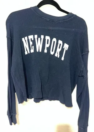 Brandy Melville Newport Waffle Thermal Navy Blue Crop Top thumbnail 1