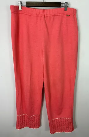 St. John Sport‎ Knit Pants XL Coral Pink Lace Trim Cropped Wool Blend Luxury thumbnail 1