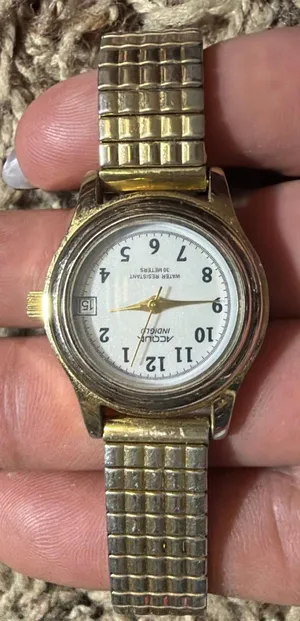 Vintage Acqua Indiglo Gold Tone Quartz Women's Date Watch with Stretch Band thumbnail 1