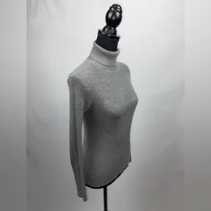 Turtleneck Sweater Grey Rib Knit Large Ambiance Apparel Stretch Top thumbnail 6