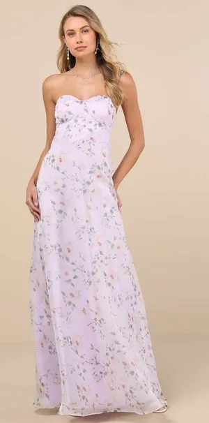 NWT Lulus Chic Preciousness Lavender Floral Organza Bustier Maxi Dress Gala XS thumbnail 1