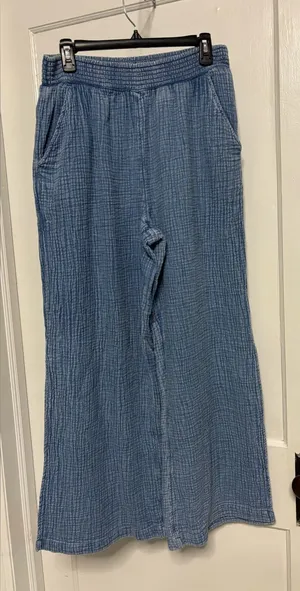 aerie Light Blue Wide-Leg side slit Gauze Pants thumbnail 1