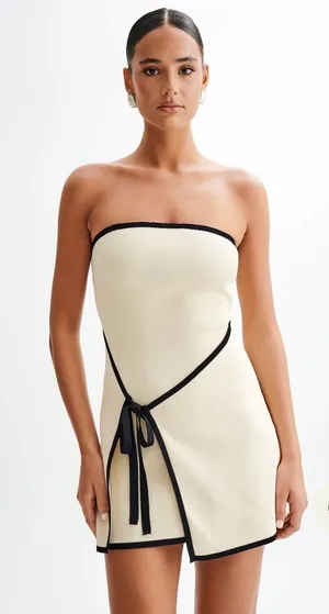Meshki Rian Strapless Knit Mini Dress Cream thumbnail 1