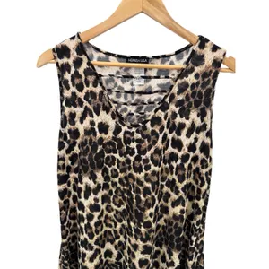 Leopard Print Mini Dress‎ L Animal Print Knit Criss Cross Neckline Casual Boho thumbnail 2