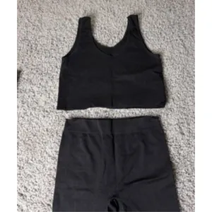 Women Black Seamless Ribbed L 2 Piece Shein Workout Set Crop Tank Biker Shorts thumbnail 3