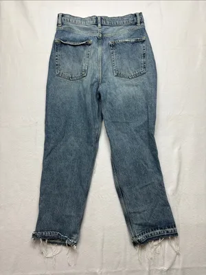 We the Free size 27 Relaxed Fit Distressed Denim Jeans blue straight leg crop thumbnail 10
